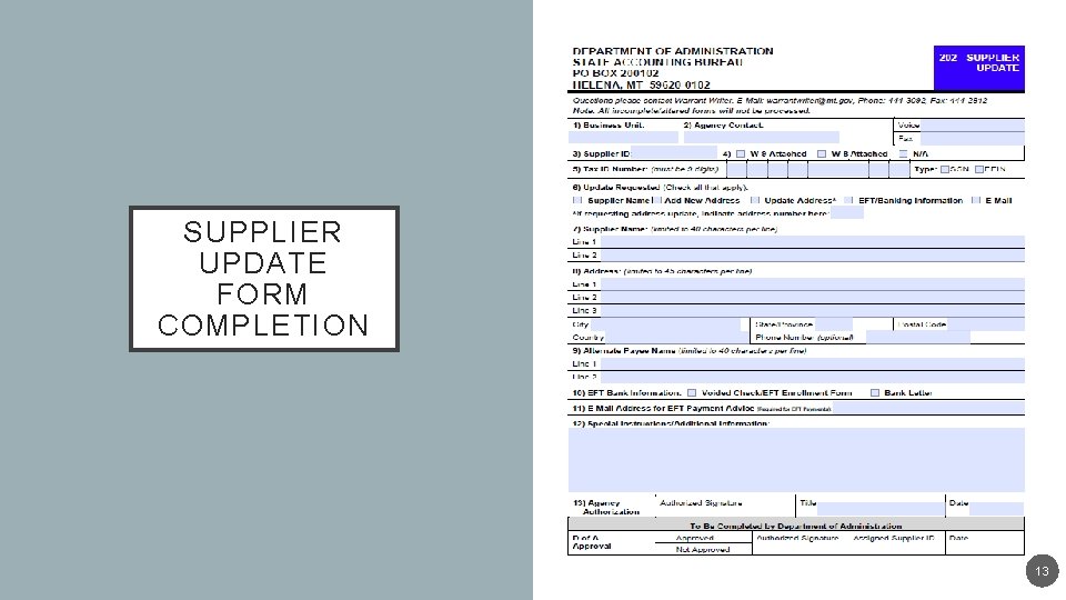 SUPPLIER UPDATE FORM COMPLETION 13 