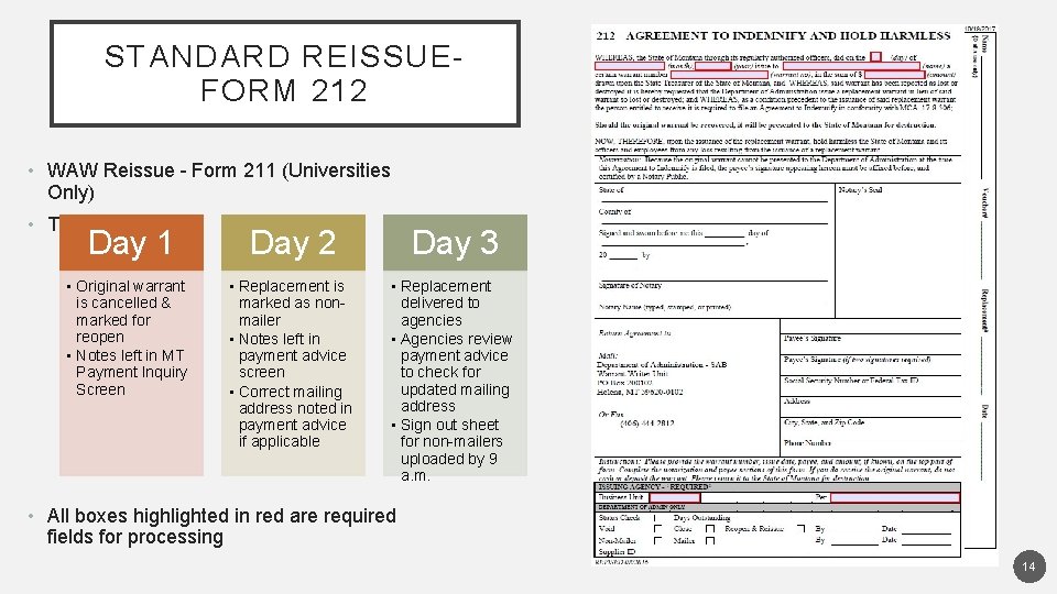 STANDARD REISSUEFORM 212 • WAW Reissue - Form 211 (Universities Only) • Timeline Day