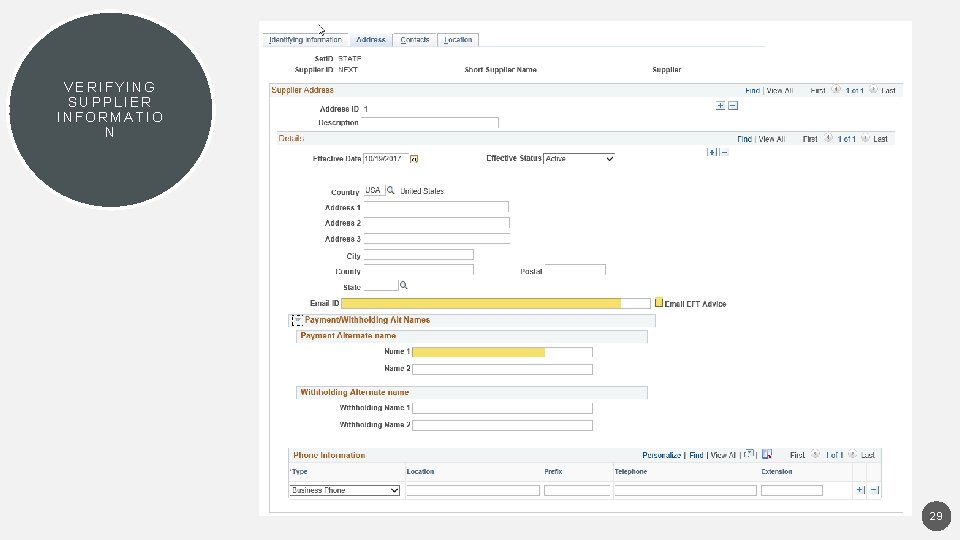 VERIFYING SUPPLIER INFORMATIO N 29 