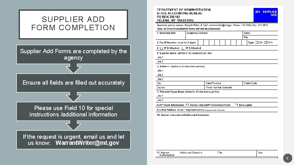 SUPPLIER ADD FORM COMPLETION Supplier Add Forms are completed by the agency Ensure all