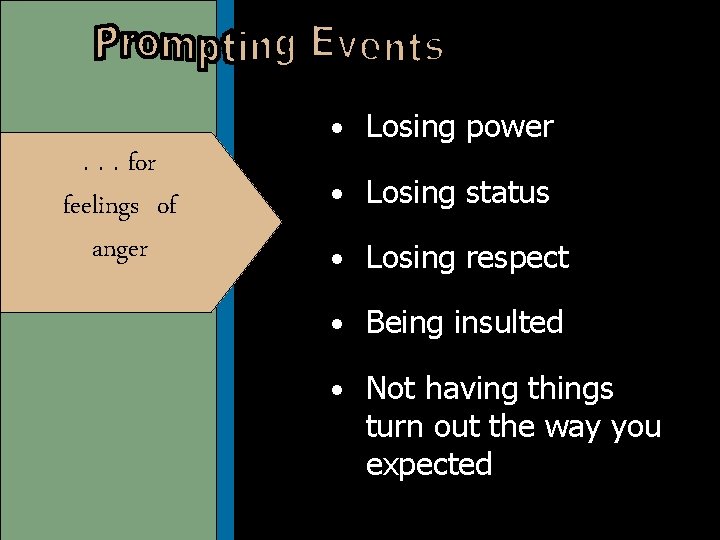  • Losing power . . . for feelings of anger • Losing status