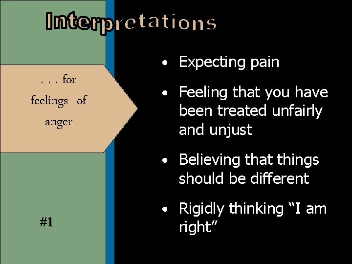  • Expecting pain . . . for feelings of anger • Feeling that