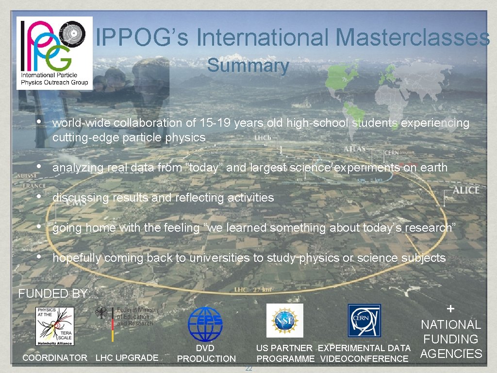 IPPOG’s International Masterclasses Summary • world-wide collaboration of 15 -19 years old high-school students