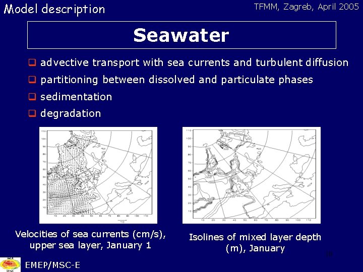 Model description TFMM, Zagreb, April 2005 Seawater q advective transport with sea currents and