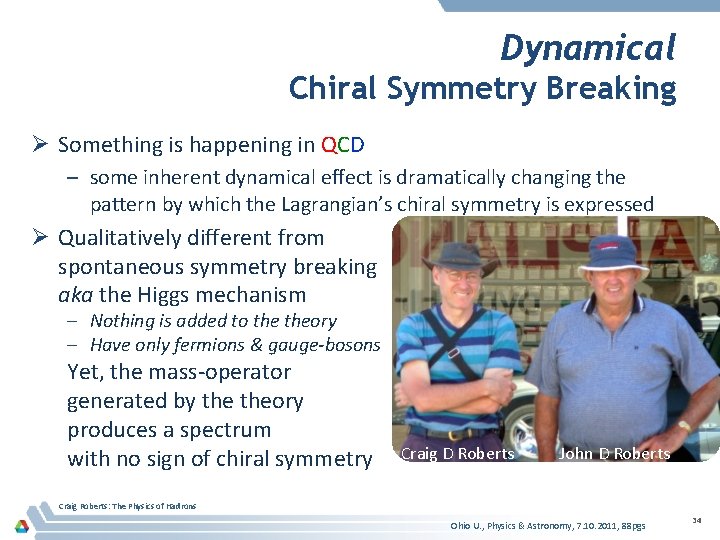 Dynamical Chiral Symmetry Breaking Ø Something is happening in QCD – some inherent dynamical