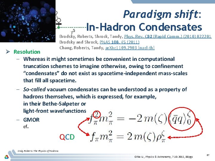 Paradigm shift: In-Hadron Condensates Brodsky, Roberts, Shrock, Tandy, Phys. Rev. C 82 (Rapid Comm.