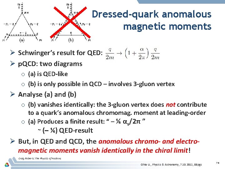 Dressed-quark anomalous magnetic moments Ø Schwinger’s result for QED: Ø p. QCD: two diagrams