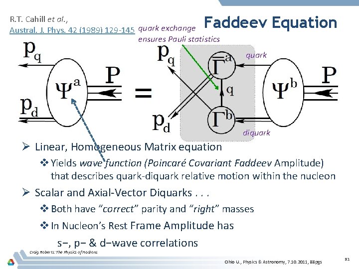 Faddeev Equation R. T. Cahill et al. , Austral. J. Phys. 42 (1989) 129