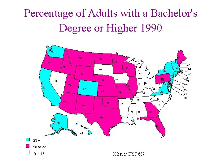 Percentage of Adults with a Bachelor's Degree or Higher 1990 23 20 19 18
