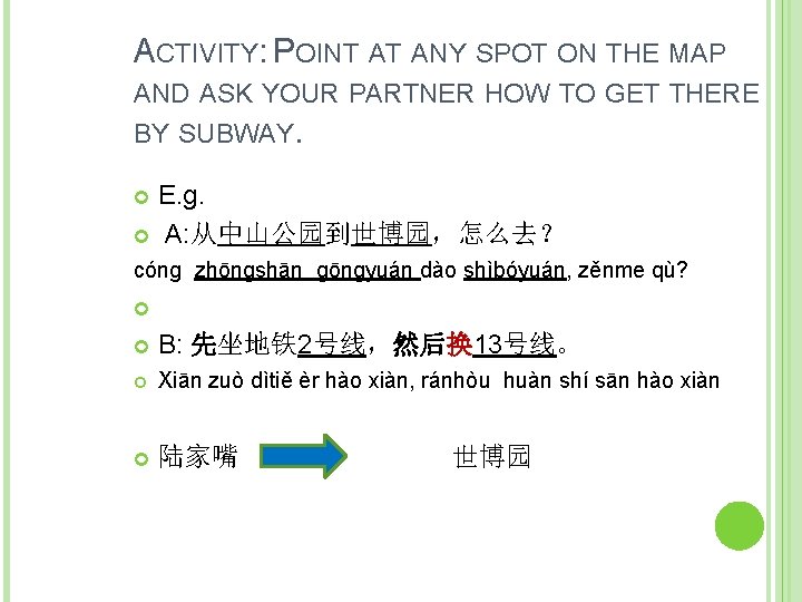 ACTIVITY: POINT AT ANY SPOT ON THE MAP AND ASK YOUR PARTNER HOW TO