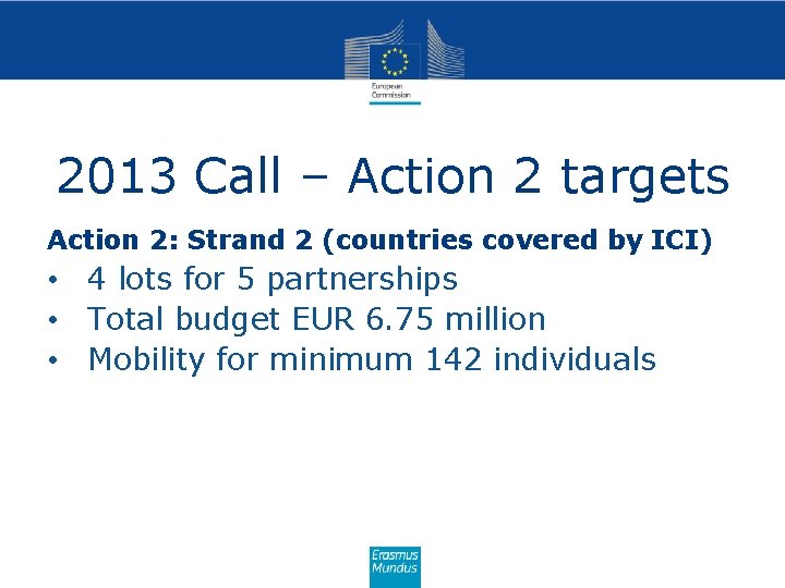 2013 Call – Action 2 targets Action 2: Strand 2 (countries covered by ICI)