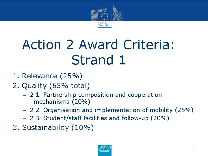 Action 2 Award Criteria: Strand 1 1. Relevance (25%) 2. Quality (65% total) –