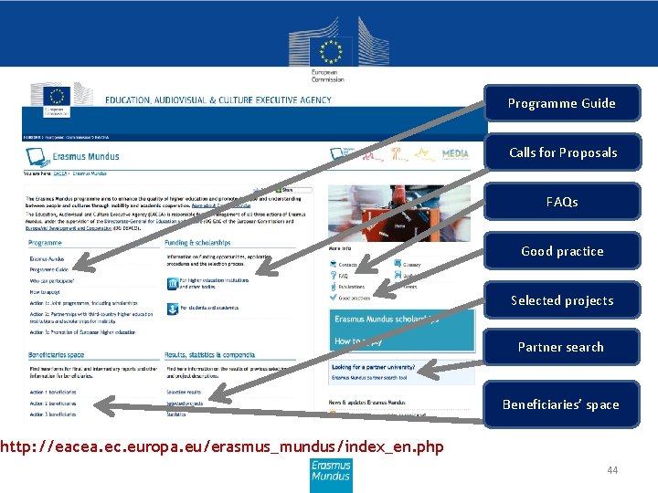 More information Programme Guide Calls for Proposals http: //eacea. ec. europa. eu/erasmus_mundus/index_en. php FAQs