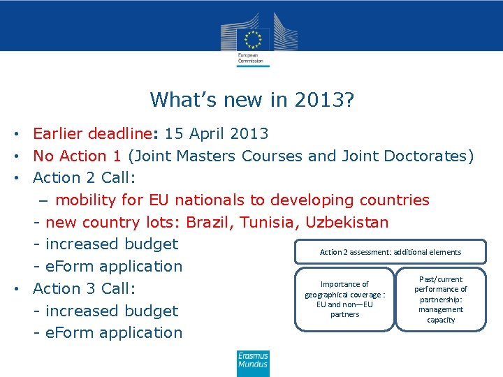 What’s new in 2013? • Earlier deadline: 15 April 2013 • No Action 1