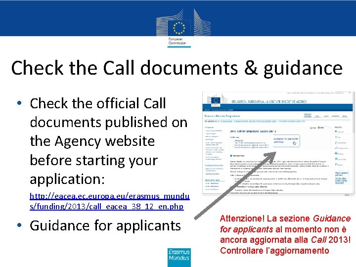 Check the Call documents & guidance • Check the official Call documents published on