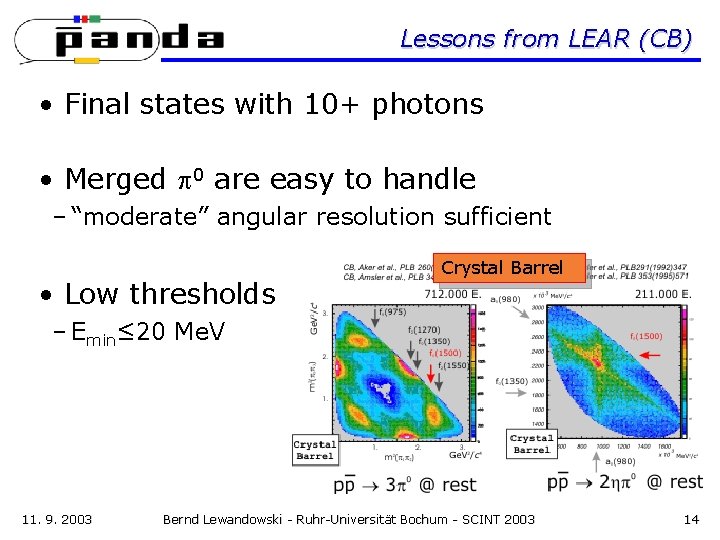 Lessons from LEAR (CB) • Final states with 10+ photons • Merged 0 are