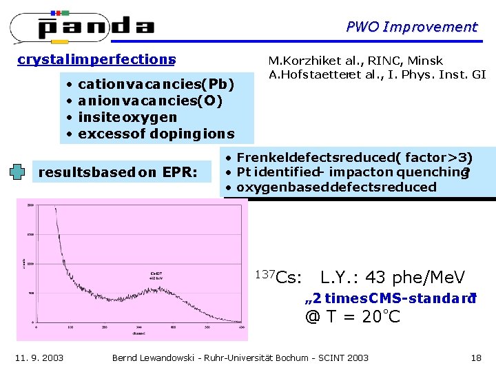 PWO Improvement crystal imperfections : • • cation vacancies(Pb) anion vacancies(O) insite oxygen excess