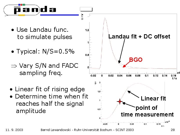 BGO time resolution • Use Landau func. to simulate pulses Landau fit + DC