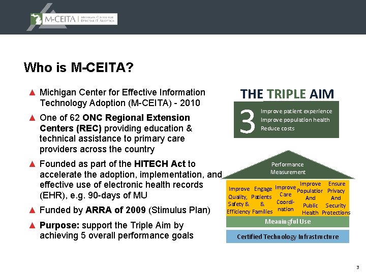 Who is M-CEITA? ▲ Michigan Center for Effective Information Technology Adoption (M-CEITA) - 2010