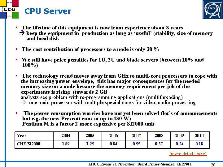 CPU Server § The lifetime of this equipment is now from experience about 3