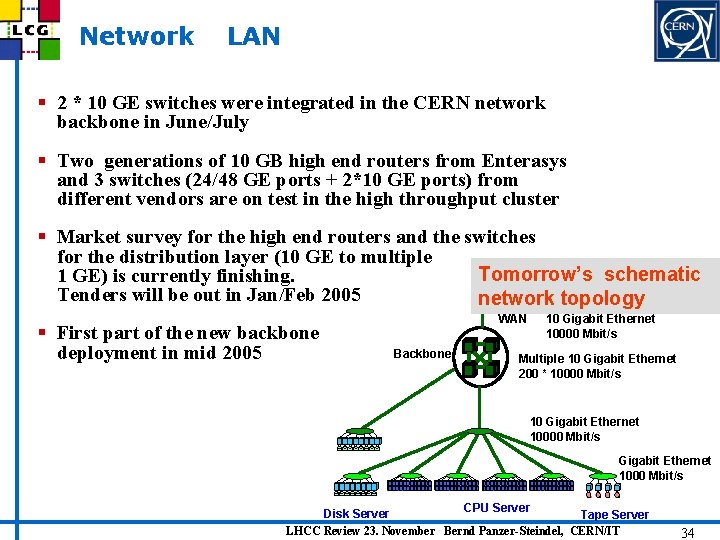 Network LAN § 2 * 10 GE switches were integrated in the CERN network