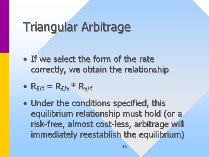 Triangular Arbitrage • If we select the form of the rate correctly, we obtain