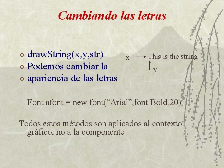 Cambiando las letras draw. String(x, y, str) v Podemos cambiar la v apariencia de