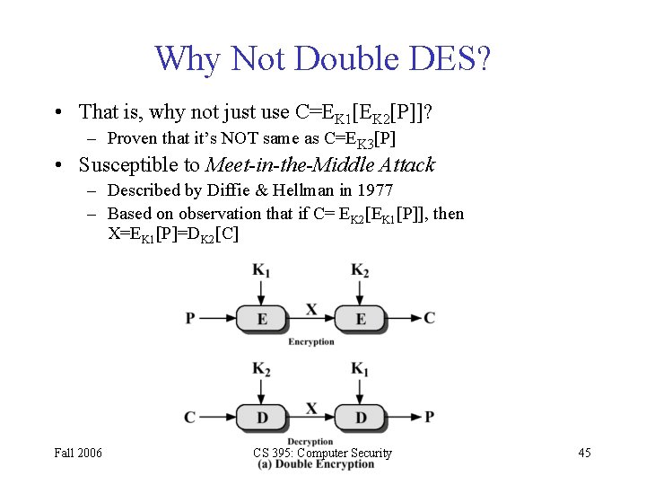 Why Not Double DES? • That is, why not just use C=EK 1[EK 2[P]]?