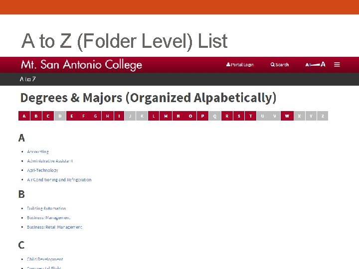 A to Z (Folder Level) List 