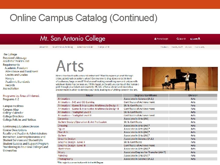 Online Campus Catalog (Continued) 