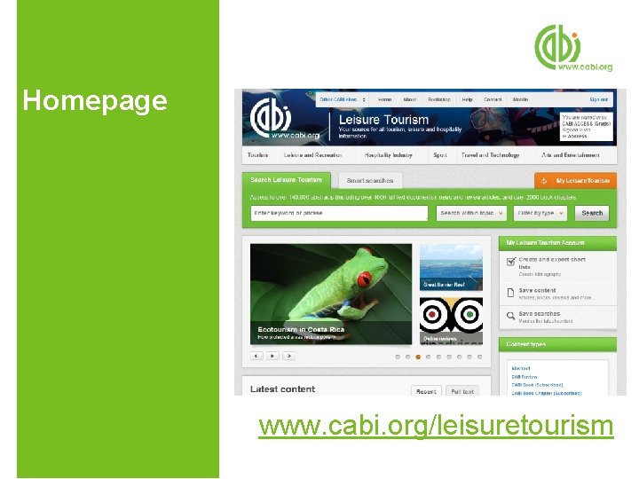 Homepage www. cabi. org/leisuretourism 