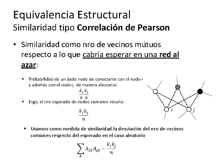 Equivalencia Estructural Similaridad tipo Correlación de Pearson • Similaridad como nro de vecinos mútuos