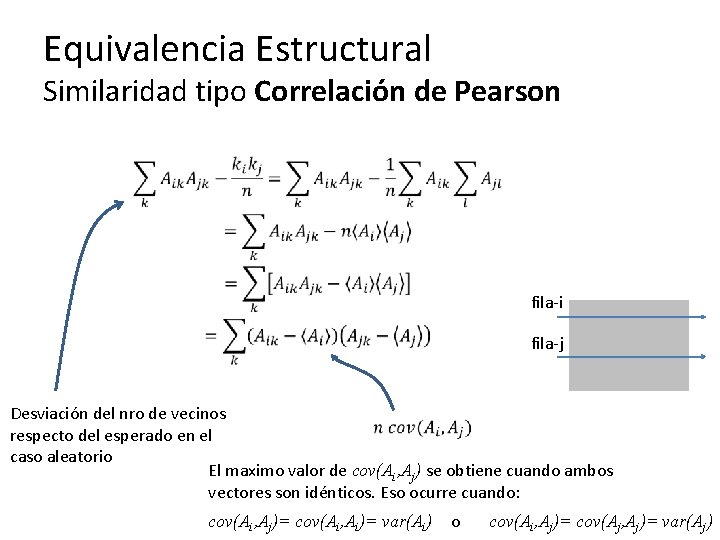 Equivalencia Estructural Similaridad tipo Correlación de Pearson fila-i fila-j Desviación del nro de vecinos