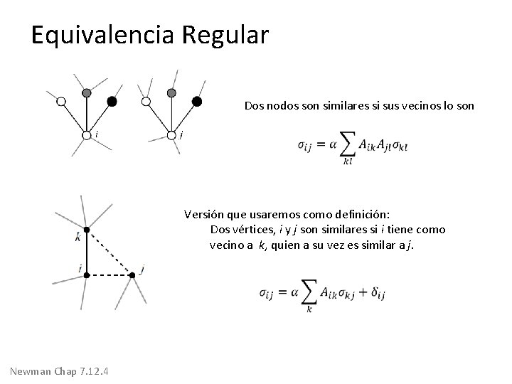 Equivalencia Regular Dos nodos son similares si sus vecinos lo son Versión que usaremos