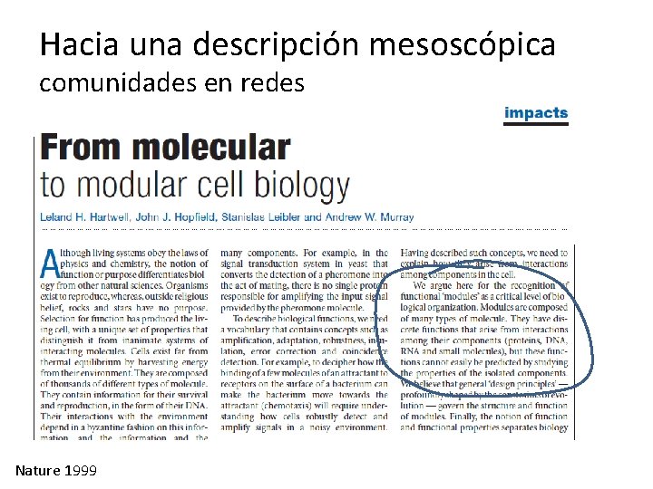 Hacia una descripción mesoscópica comunidades en redes Nature 1999 