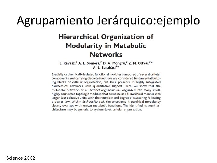 Agrupamiento Jerárquico: ejemplo Science 2002 