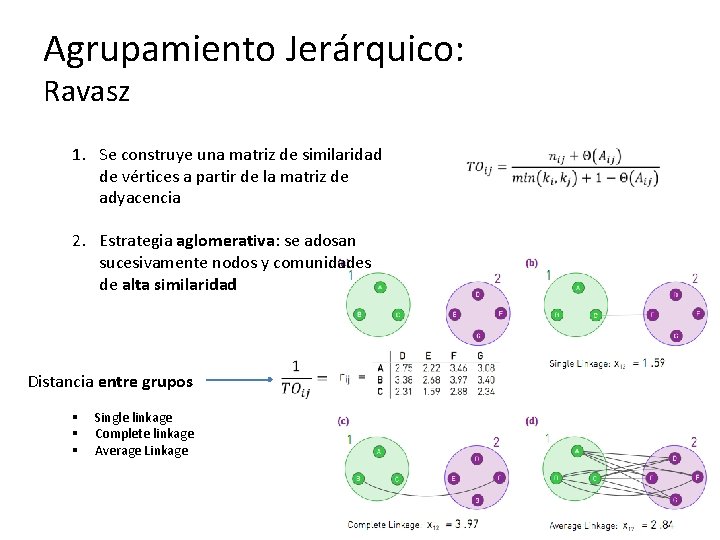 Agrupamiento Jerárquico: Ravasz 1. Se construye una matriz de similaridad de vértices a partir