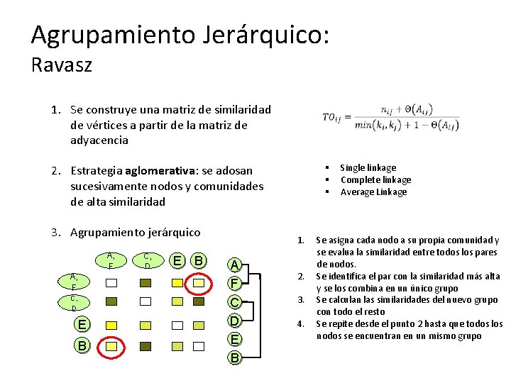 Agrupamiento Jerárquico: Ravasz 1. Se construye una matriz de similaridad de vértices a partir