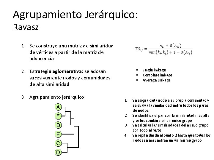 Agrupamiento Jerárquico: Ravasz 1. Se construye una matriz de similaridad de vértices a partir