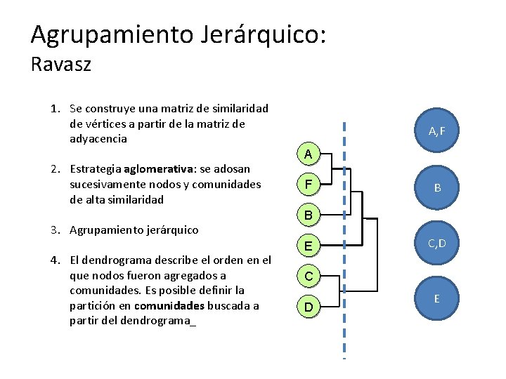 Agrupamiento Jerárquico: Ravasz 1. Se construye una matriz de similaridad de vértices a partir