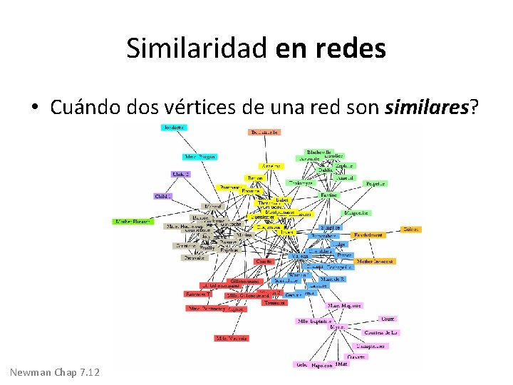 Similaridad en redes • Cuándo dos vértices de una red son similares? Newman Chap