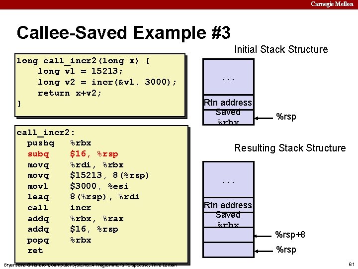 Carnegie Mellon Callee-Saved Example #3 Initial Stack Structure long call_incr 2(long x) { long