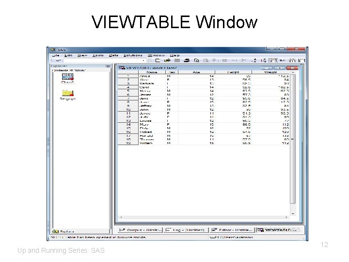 VIEWTABLE Window Up and Running Series: SAS 12 