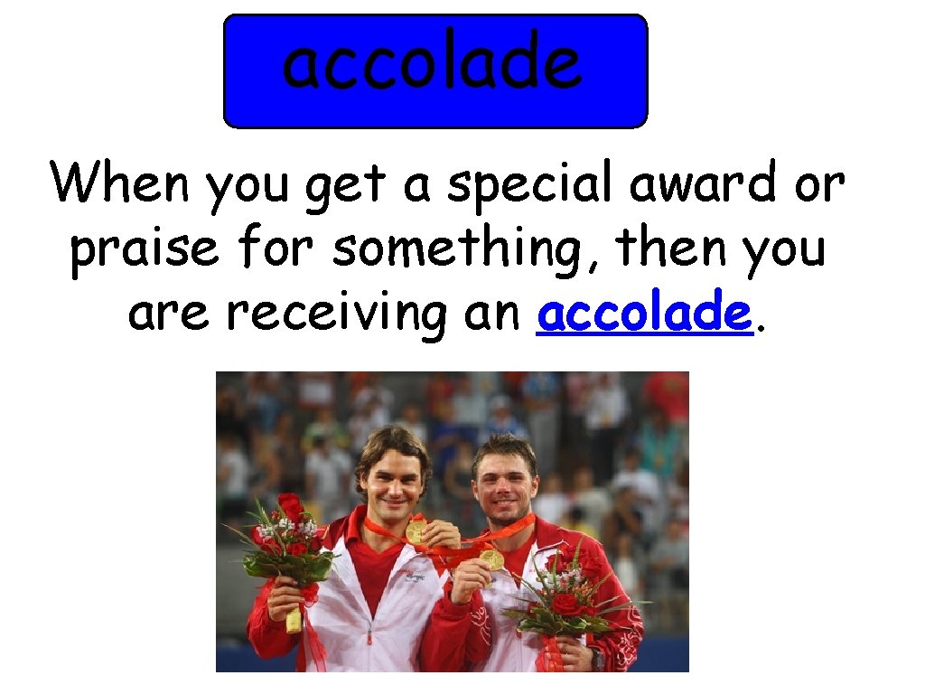 accolade When you get a special award or praise for something, then you are