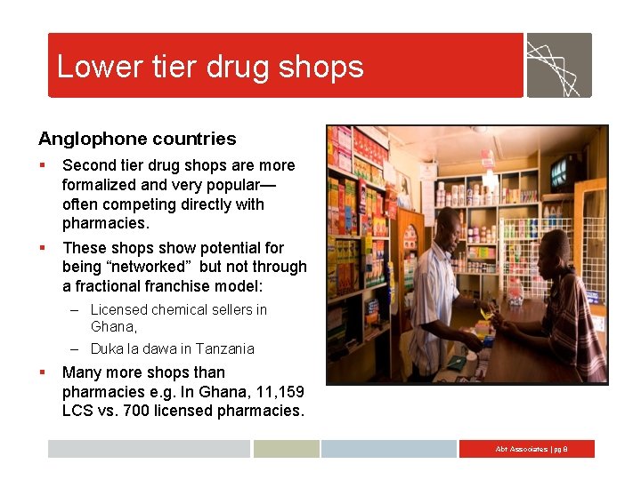 Lower tier drug shops Anglophone countries § Second tier drug shops are more formalized