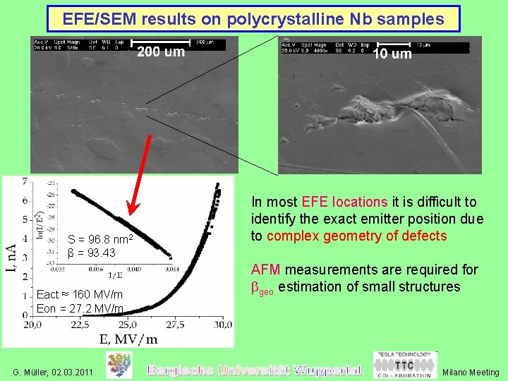 EFE/SEM results on polycrystalline Nb samples S = 96. 8 nm 2 β =