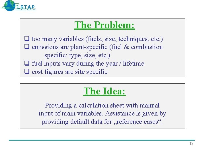 The Problem: too many variables (fuels, size, techniques, etc. ) emissions are plant-specific (fuel