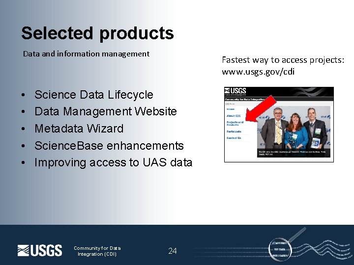 Selected products Data and information management • • • Fastest way to access projects: