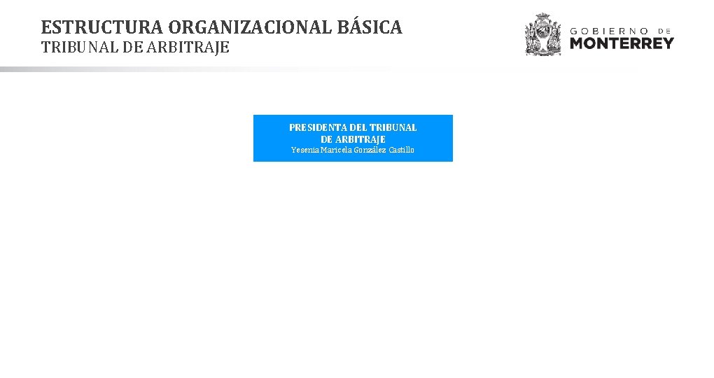 ESTRUCTURA ORGANIZACIONAL BÁSICA TRIBUNAL DE ARBITRAJE PRESIDENTA DEL TRIBUNAL DE ARBITRAJE Yesenia Maricela González