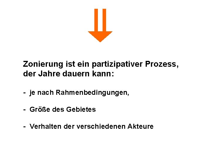 Zonierung ist ein partizipativer Prozess, der Jahre dauern kann: - je nach Rahmenbedingungen, -